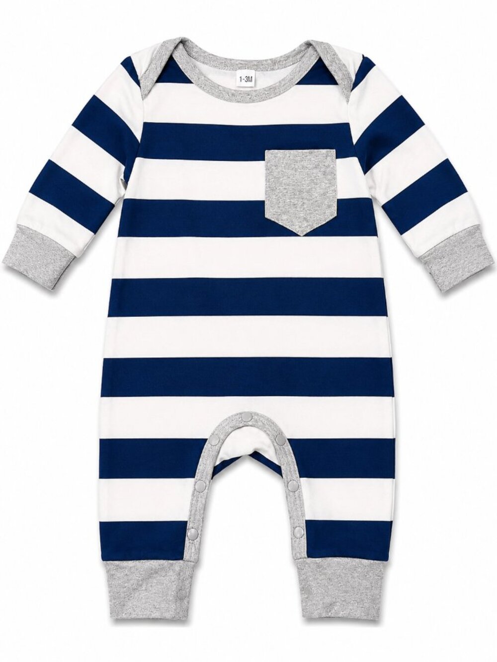 Baby Blue & White Stripe Romper | 1–3 Months | Long Sleeve Infant One Piece